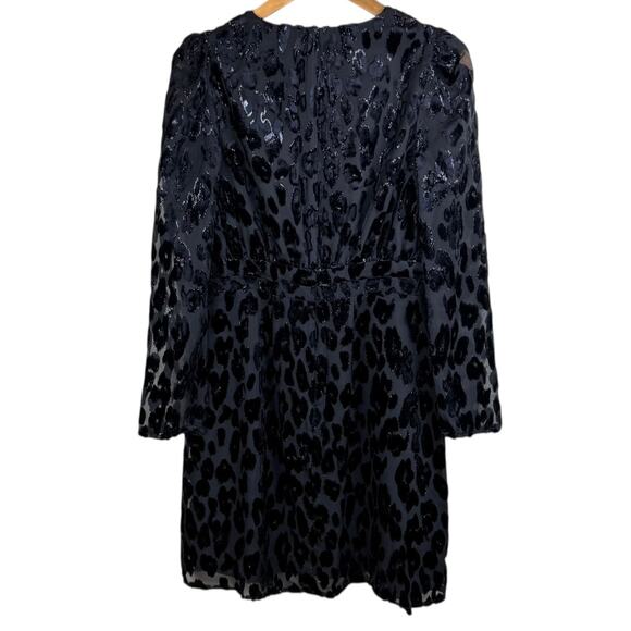 Express NWT S Black Leopard Print Ruffle Long Puff Sleeve Sparkle Mini Dress - Picture 9 of 12